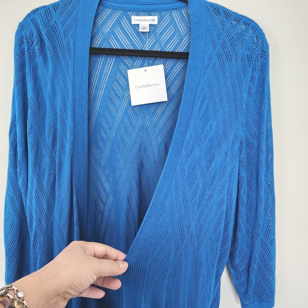 Croft & Barrow Womens 1X Knit Open Front Cardigan Snorkel Blue NWT Preppy Comfy - Picture 4 of 8